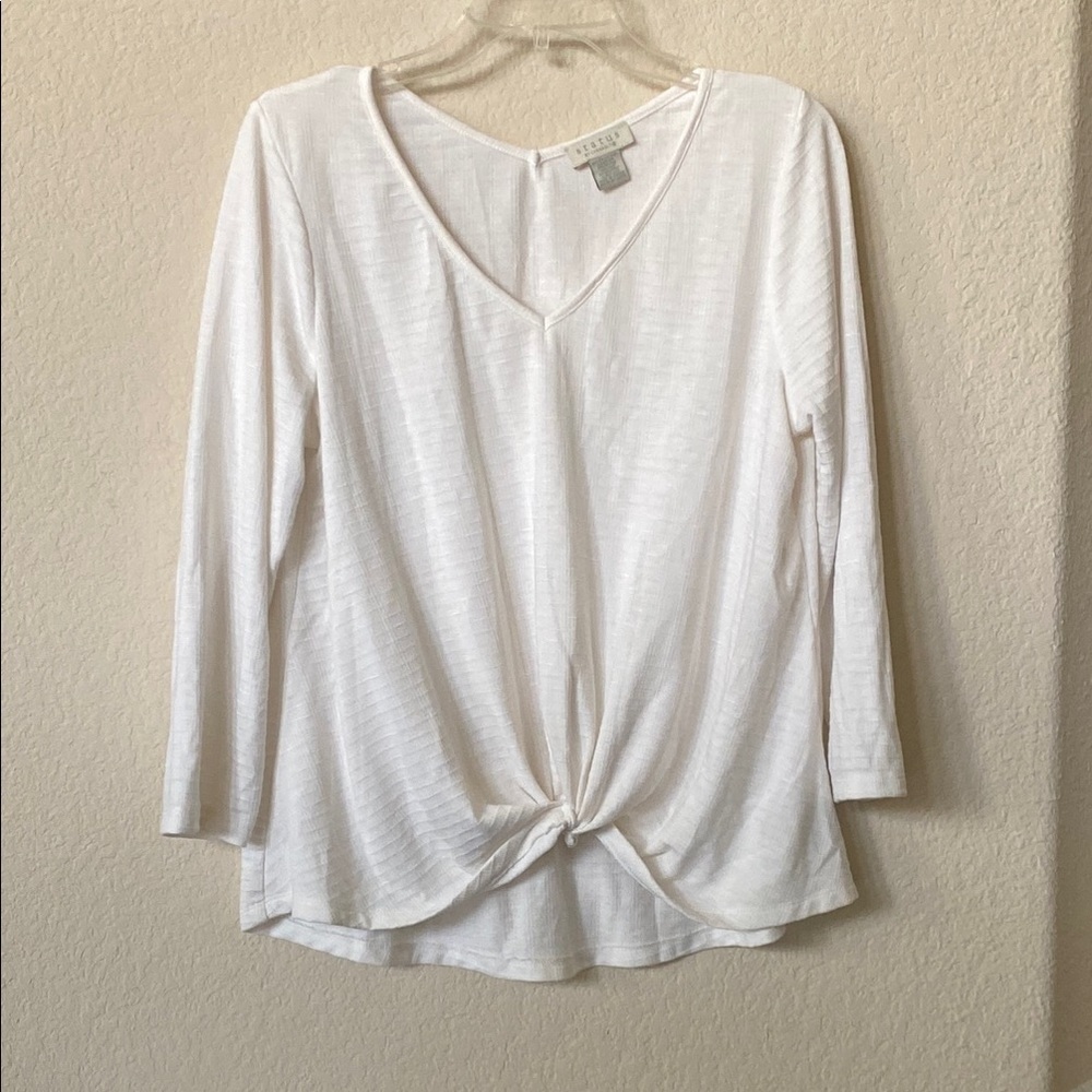 Status Off White V-Neck Knot Front 3/4 Sleeve Top Size L - Picture 4 of 7